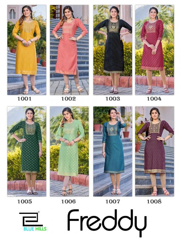 Blue Hills Freddy Plus Size Rayon Designer Kurti Collection