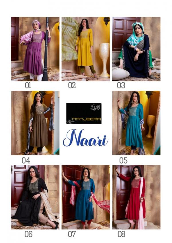 Manjeera Naari Fancy Rayon Kurti With Bottom Dupatta Collection