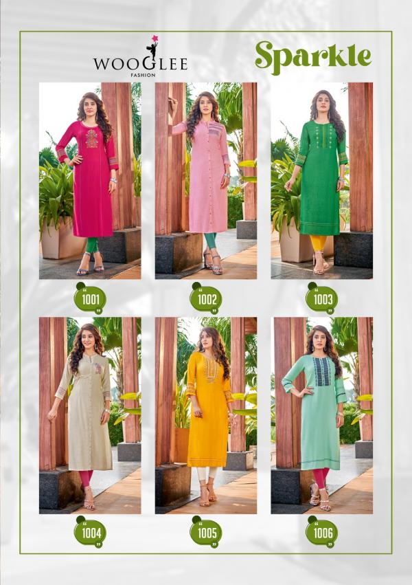 Wooglee Sparkle Fancy Long Rayon Designer Kurti Collection