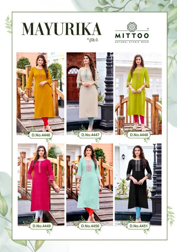 Mittoo Mayurika Vol 8 Rayon Designer Long Kurti Collection