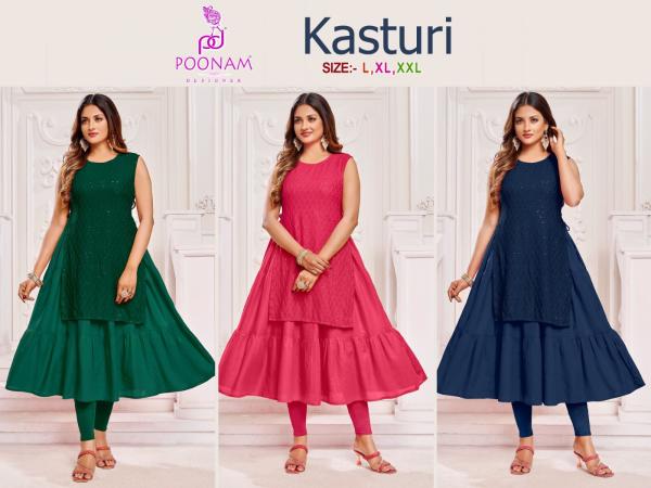 Poonam Kasturi  rayon Fancy Wear Anarkali Kurti Collection