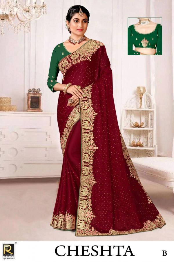 Ronisha Cheshta Satin Designer Embridery Saree Collection 