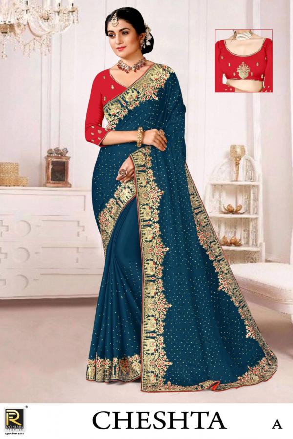 Ronisha Cheshta Satin Designer Embridery Saree Collection 