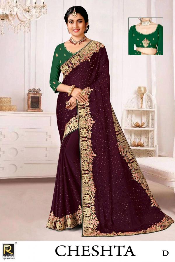 Ronisha Cheshta Satin Designer Embridery Saree Collection 