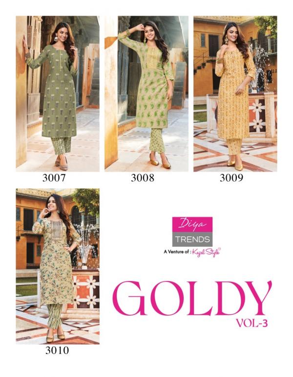 Goldy Vol 3 By Diya Trends Fancy Kurti With Bottom Collection