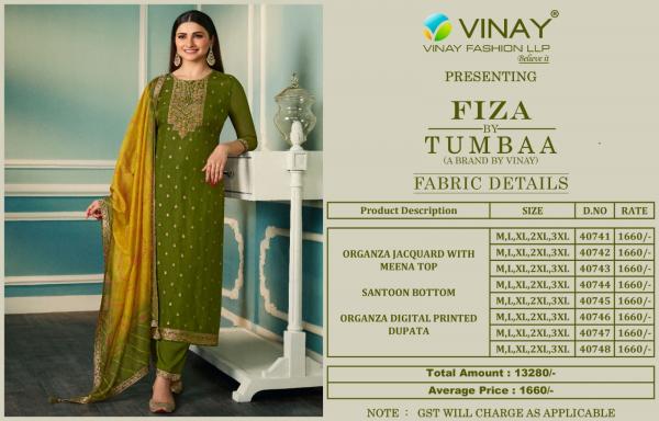 Vinay Tumbaa Fiza Organza Designer Ready Made Collection