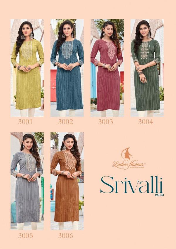 Ladies Flavour Srivalli Vol 3 Embroidery Designer kurti Collection