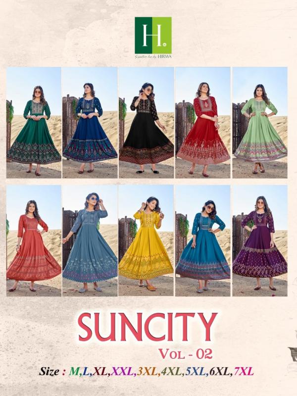 Hirwa Suncity Vol 2 Plus Size Designer Long Anarkali Kurti Collection