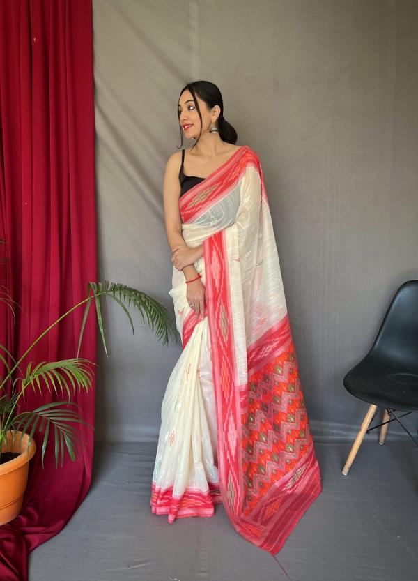 Linen Cotton Ikkat Fancy Occasional Designer Linen Saree Collection