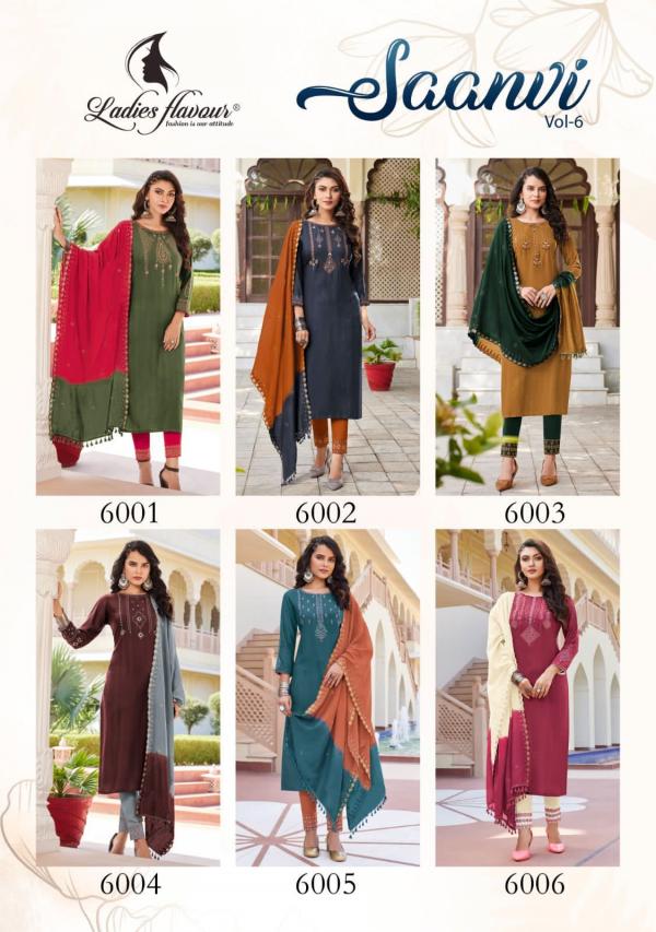 Ladies Flavour Saanvi Vol 6 Exclusive Kurti With Bottom Dupatta Collection