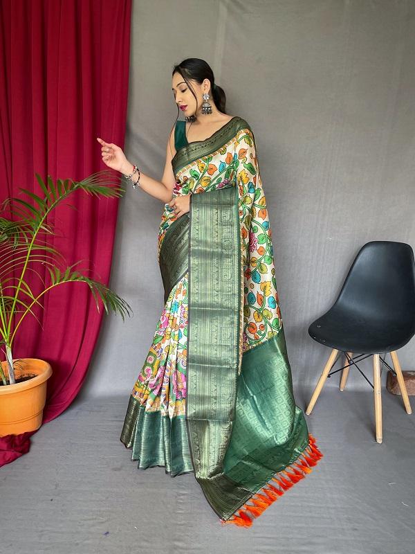 Kalamkari Gala Fancy Kanchipuram Digital Printed Saree Collection