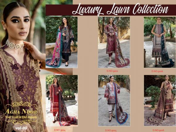 Agha Noor Vol 9 Karachi LAwn Cotton Dress Materal Collection