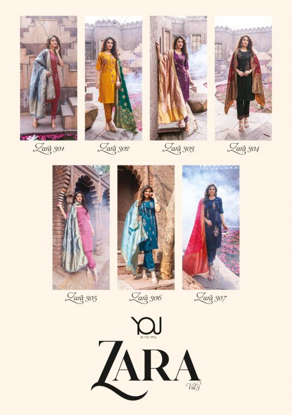 Wanna Zara Vol 3 Fancy Chinon Kurti With Bottom Dupatta Collection