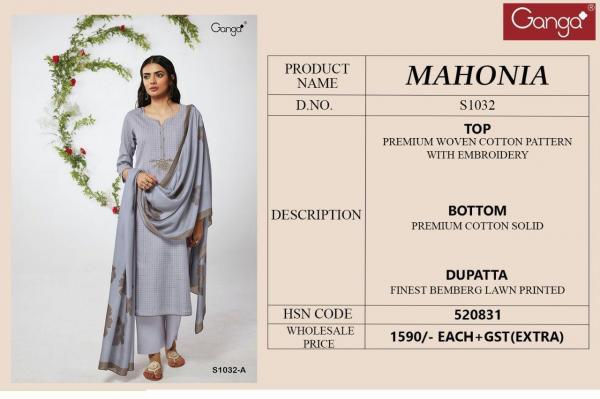 Ganga Mahonia S1032 Classic Cotton Designer Salwar Suit Collection