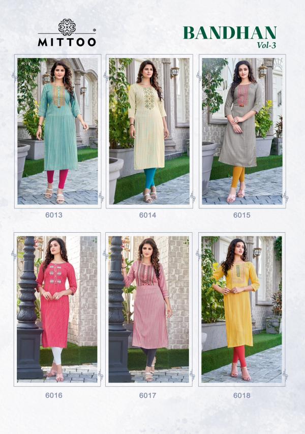 Mittoo Bandhan Vol 3 New Rayon  Designer Kurti Collection