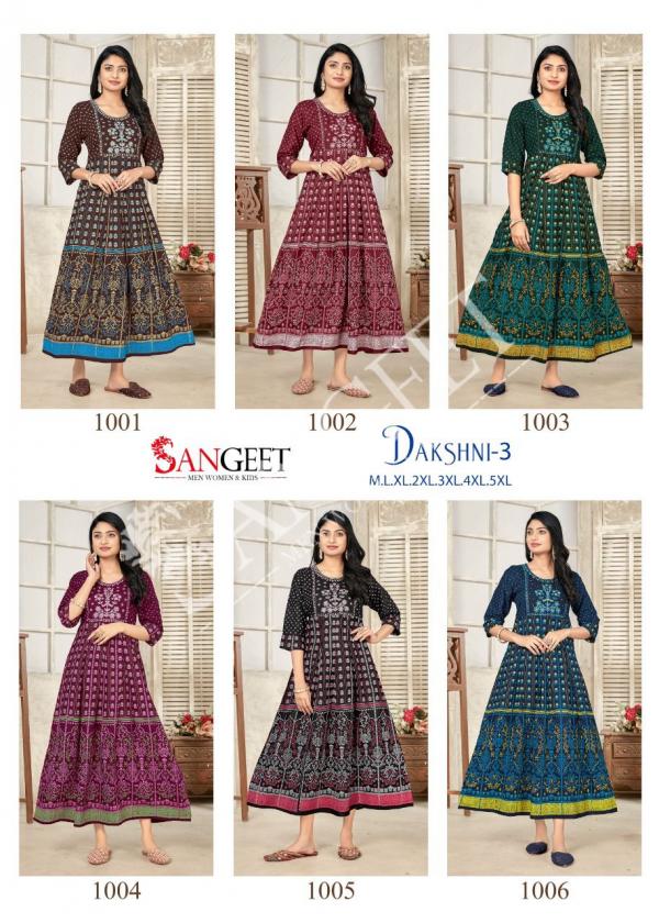 Sangeet Dakshni 3 Occasional Rayon  Long Anarkali Kurti Collection