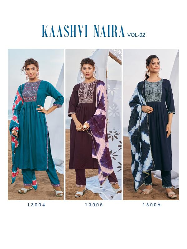 Wanna Kaashvi Naira Vol 2 Designer Rayon Kurti With Bottom Dupatta Collection