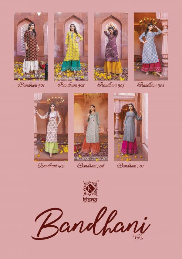 Kiana Bandhani Vol 5 Rayon Designer Kurti With Bottom Collection