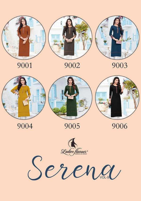 Ladies Flavour Serena Vol 9 Rayon Designer Long Kurti Collection