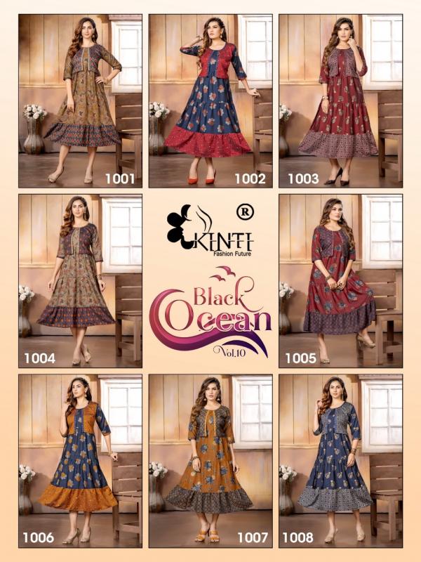 Kinti Black Ocean Vol 10 Rayon Designer Long Kurti Collection