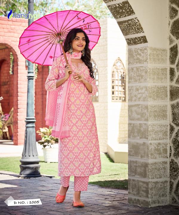 rangjyot anamika chanderi exclusive look top bottom with dupatta catalog