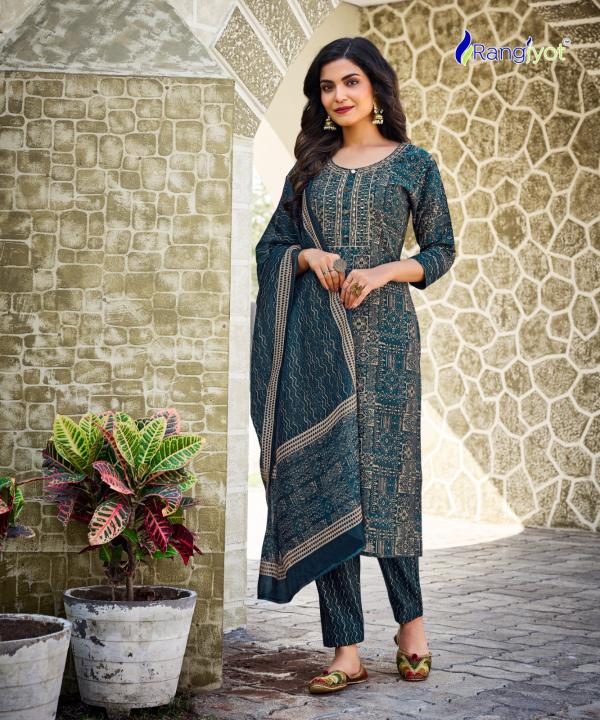 rangjyot anamika chanderi exclusive look top bottom with dupatta catalog