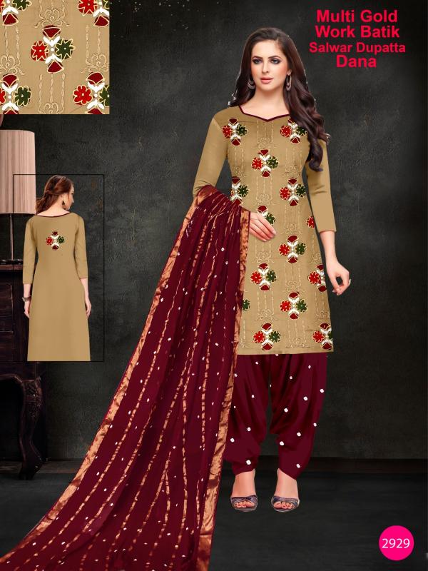 Nemi Multi Gold Work Batik With Bandhej Vol-1 Cotton Designer Dress Material