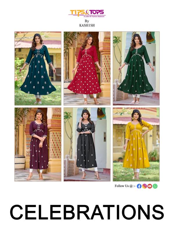 Tips And Tops Celebrations Alia Cut Rayon Long Kurti Collection