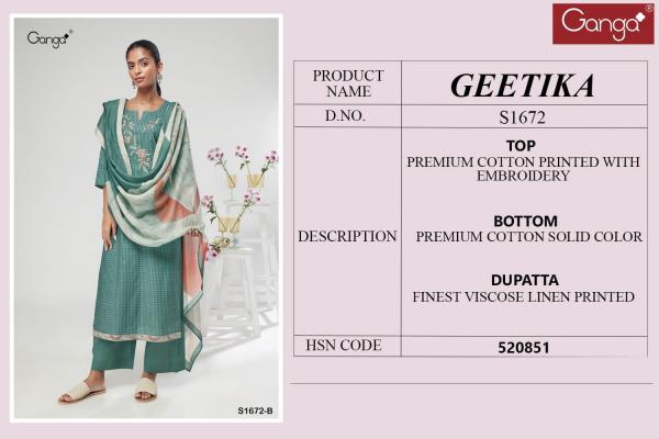 Ganga Geetika S1672 Printed Cotton Salwar Kameez Collection