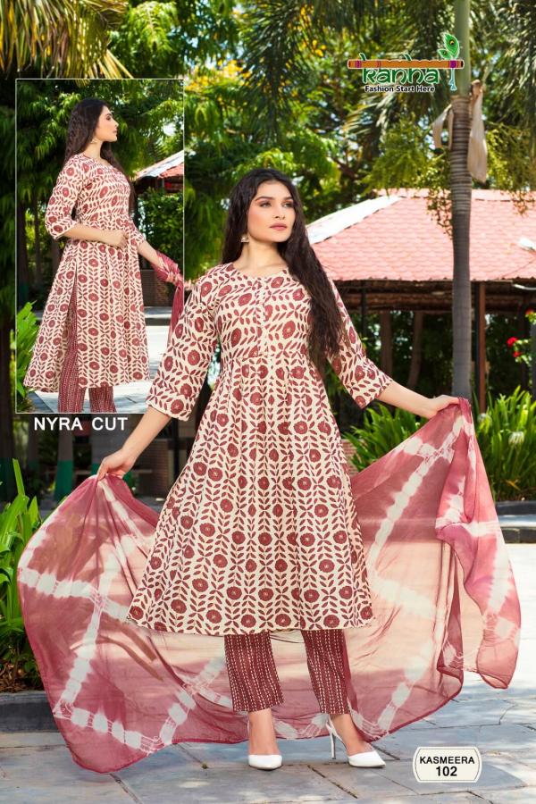 Kanha Kasmeera Nayra Cut Rayon Designer Kurti With Bottom Dupatta