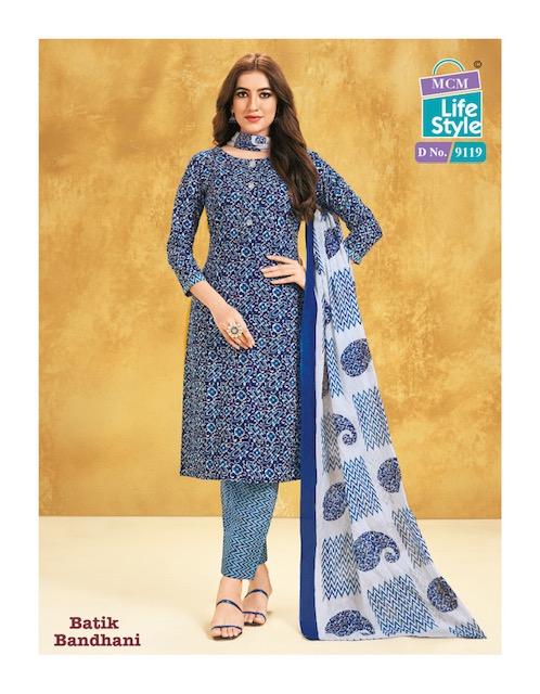 mcm lifestyle batic bandhni Regular Wear Cotton Dress Material:  Textilecatalog