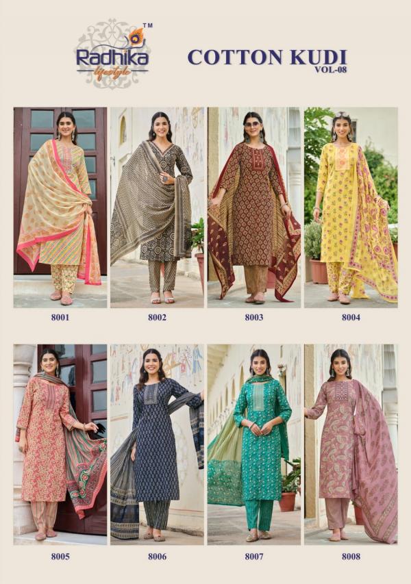 Radhika Cotton Kudi Vol 8  Cotton Kurti Pant With Dupatta Collection