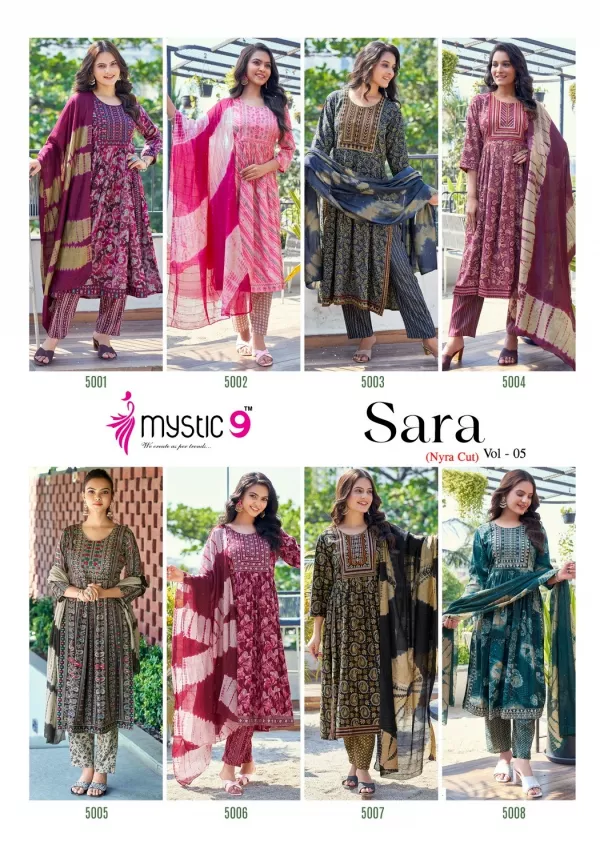 Mystic 9 Sara Vol 5 Rayon Kurti Bottom With Dupatta Collection