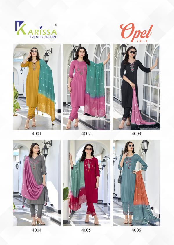 Karissa Opel Vol 4 Premium Kurti Pant With Dupatta Collection