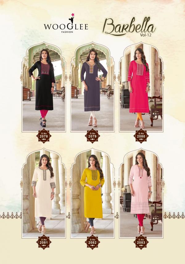 Wooglee Barbella Vol 12 Rayon Embroidery Kurti Collection