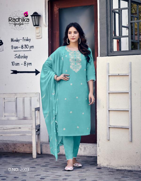 Radhika Cotton Culture Vol 2 Embroidery Kurti Pant With Dupatta