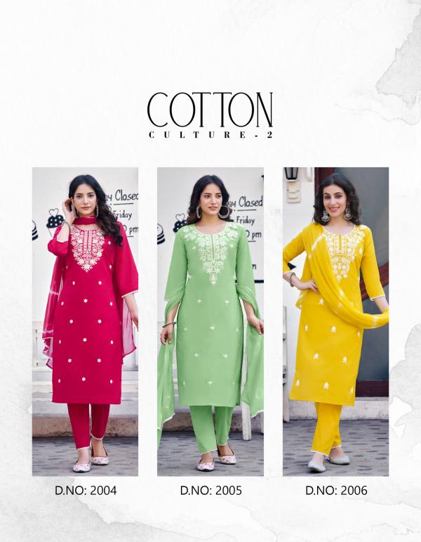 Radhika Cotton Culture Vol 2 Embroidery Kurti Pant With Dupatta