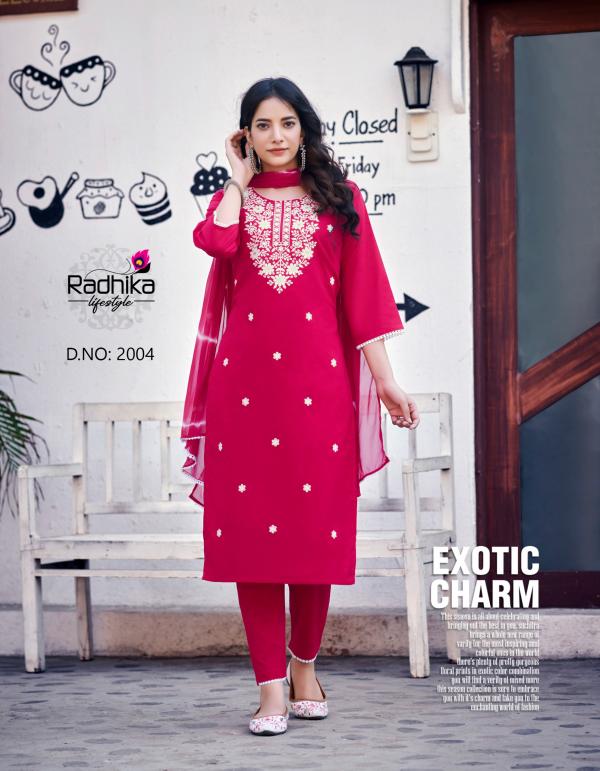 Radhika Cotton Culture Vol 2 Embroidery Kurti Pant With Dupatta