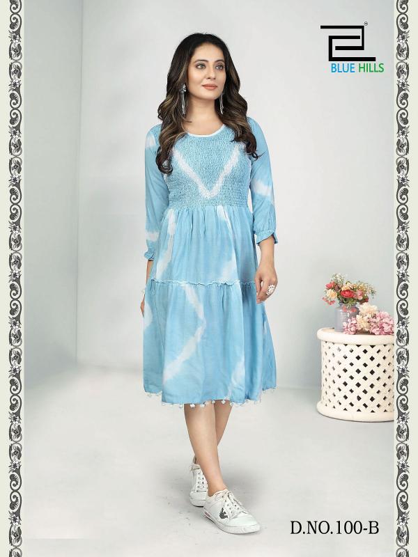 Blue Hills Icy Rayon Smokey Pattern Kurti Collection