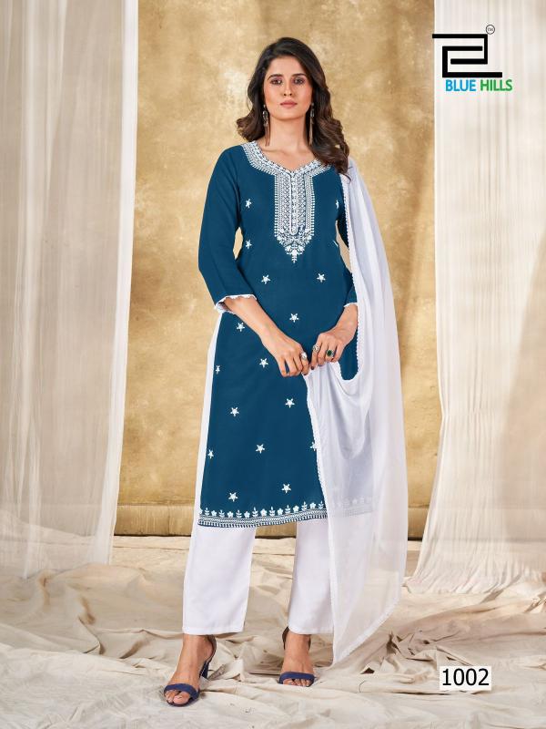 Blue Hills Ziva Rayon Embroidered Kurti Bottom With Dupatta