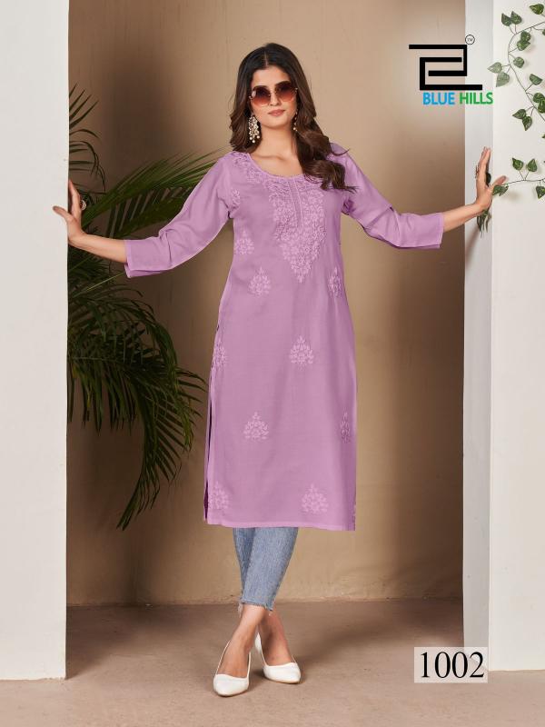 Blue Hills Supriya Rayon Chikankari Kurti Collection