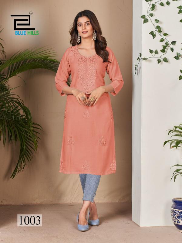 Blue Hills Supriya Rayon Chikankari Kurti Collection