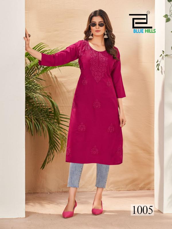 Blue Hills Supriya Rayon Chikankari Kurti Collection