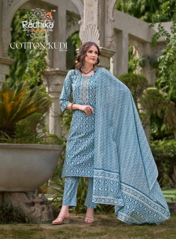 Radhika Cotton Kudi Vol 14 Cotton Kurti Pant With Dupatta