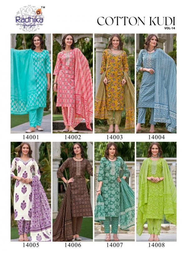 Radhika Cotton Kudi Vol 14 Cotton Kurti Pant With Dupatta