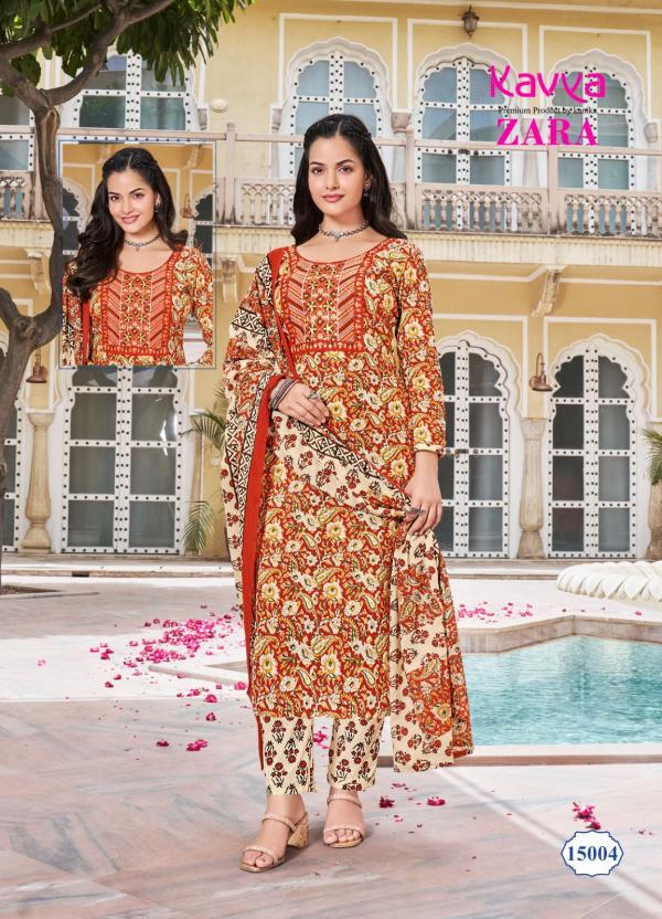 Kavya Zara Vol 15 Cambric Cotton Kurti Pant With Dupatta Collection