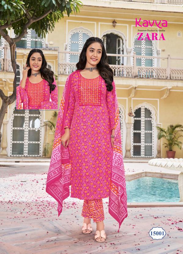 Kavya Zara Vol 15 Cambric Cotton Kurti Pant With Dupatta Collection