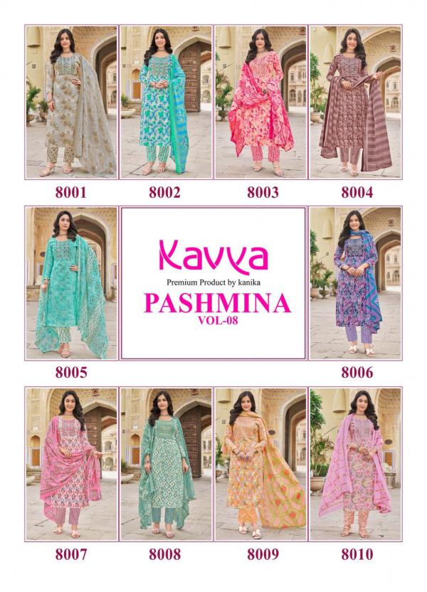 Kavya Pashmina Vol 8 Cotton Kurti Pant With Dupatta Collection