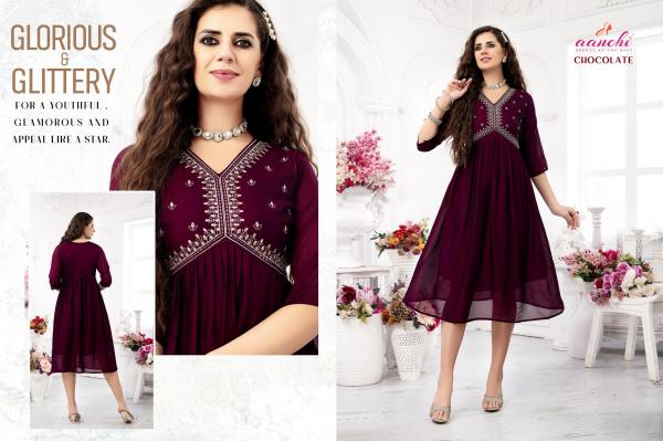 Aanchi Chocolate Vichitra Embroidered Kurti Collection