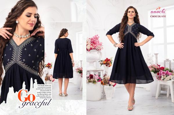 Aanchi Chocolate Vichitra Embroidered Kurti Collection